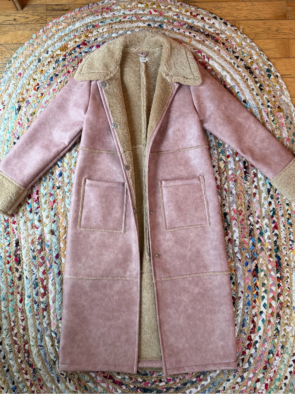 Kimchi Blue Dusty Pink Faux-Shearling Long Trench Coat